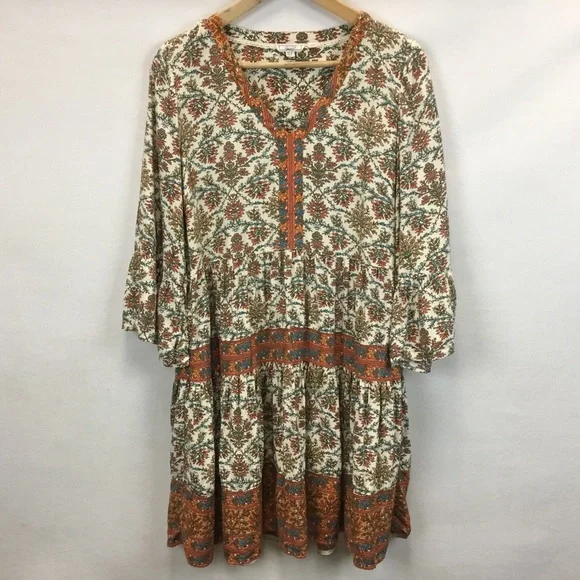 Fat Face Lila Boheme Trapeze Boho Dress Orange Western Festival Size 6 - Picture 2 of 12